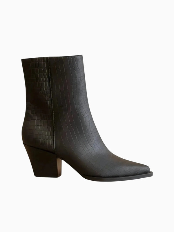 OASIS SOCIETY OASIS SOCIETY The Miley Alligator Print Pointed Toe Bootie in Black - Shoes | Queen Anna House of Fashion Women's Luxury Fashion