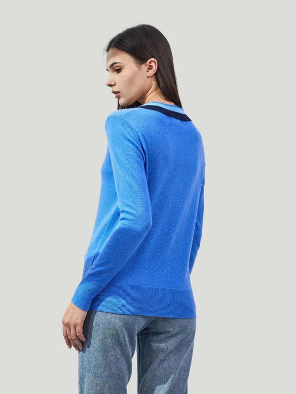 Pissenlit Contrasting Cashmere Sweater - Blue, Cashmere, Eco-Conscious Brand, F/W'22, l, Long Sleeve, m, New, New Arrivals, Philanthropic Bra - Luxury Women's Fashion at Queen Anna House of Fashion