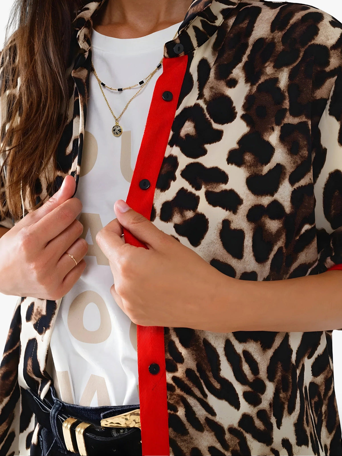 Q2 Q2 Leopard Print Button-Front Shirt in S - Top | Queen Anna House of Fashion Women's Luxury Fashion
