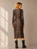 Q2 Q2 Leopard Print Fitted Midi Dress in S - Dress | Queen Anna House of Fashion Women's Luxury Fashion