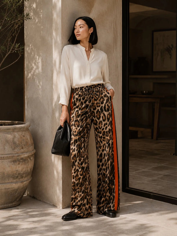 Q2 Q2 Leopard Straight Pants in S - Bottom | Queen Anna House of Fashion Women's Luxury Fashion
