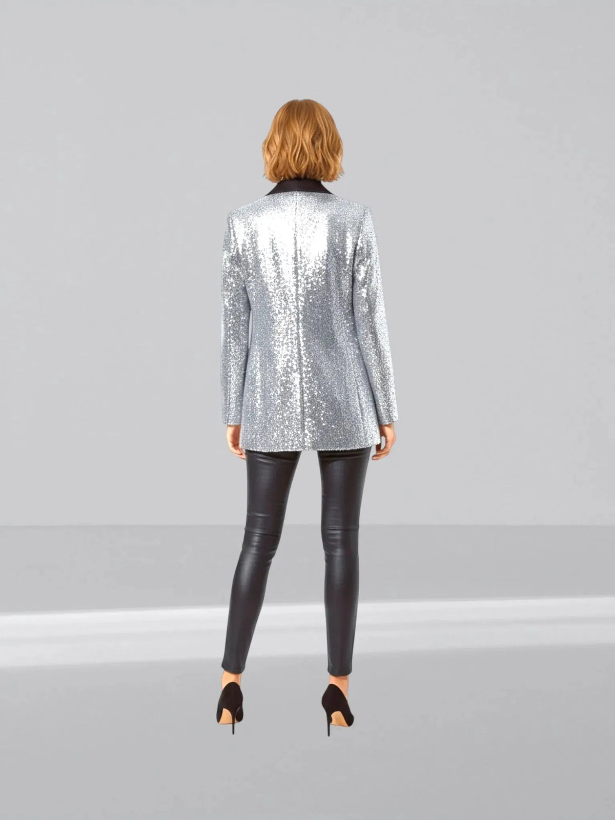 Q2 Q2 Silver Sequin Tuxedo Blazer in Silver - Outerwear | Queen Anna House of Fashion Women's Luxury Fashion
