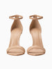 Elegant REBECCA ALLEN Nude Two-Strap patent leather stiletto sandals with ankle straps.