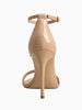 Elegant REBECCA ALLEN Nude Two-Strap Sandal with glossy patent leather and stiletto heel.