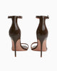 Queen Anna House of Fashion dark brown leather heeled sandals with ankle strap and toe strap, 3-inch heel.