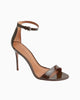 Queen Anna House of Fashion REBECCA ALLEN dark brown leather two-strap heeled sandal with a 3-inch tapered heel and ankle strap.