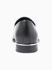 Queen Anna House of Fashion black leather loafers with silver trim detail on heel and structured toe.