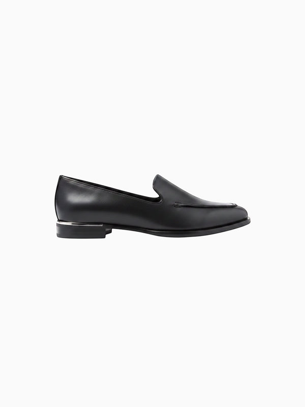 Queen Anna House of Fashion Anna black leather loafers with silver trim detail and structured toe.