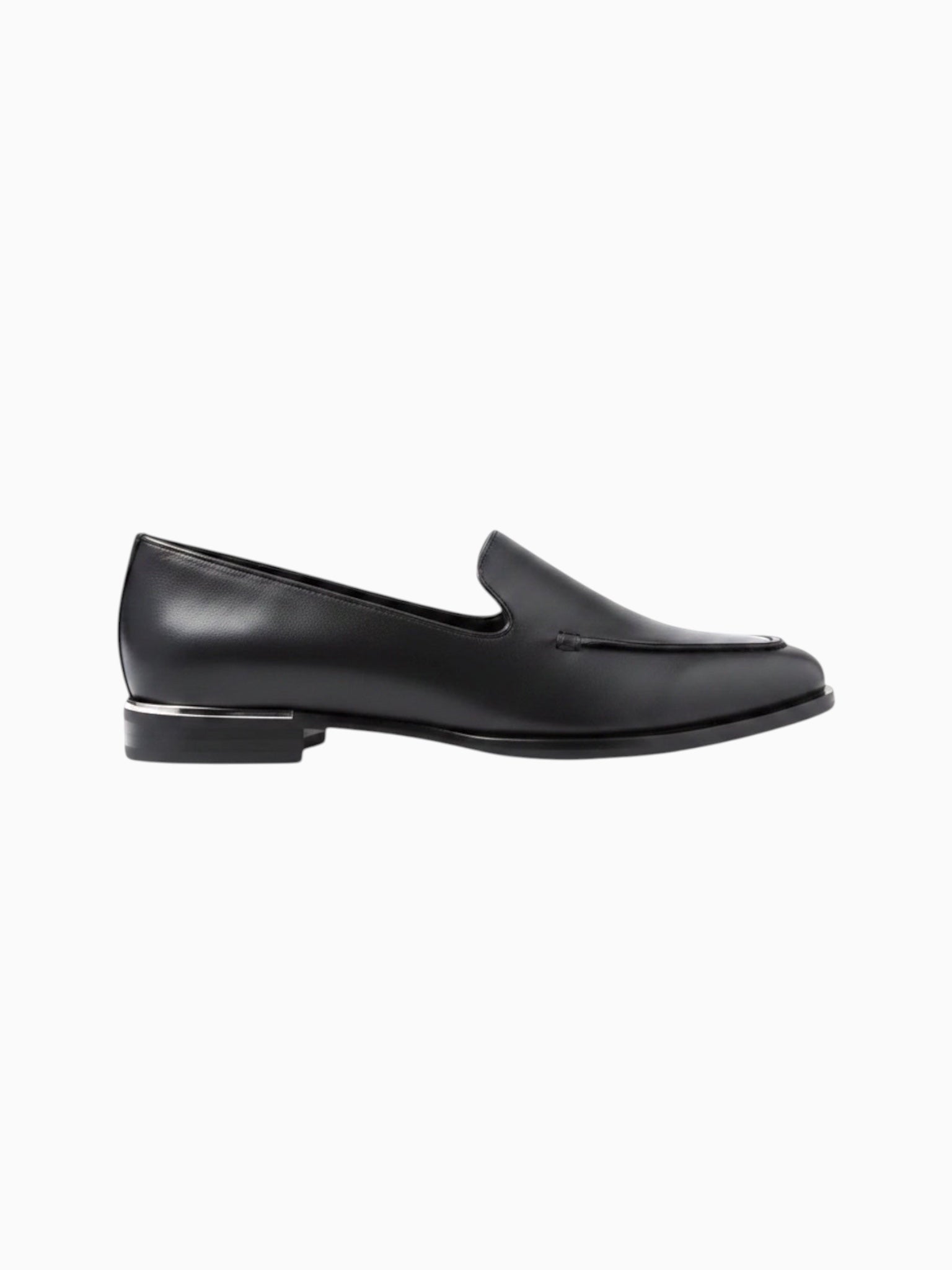 Queen Anna House of Fashion Anna black leather loafers with silver trim detail and a low heel.