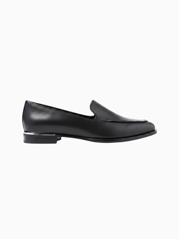 Queen Anna House of Fashion Anna black leather loafers with silver trim detail and a low heel.
