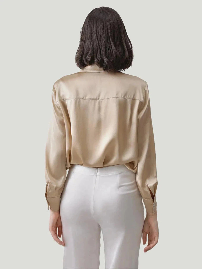 Silk Maison Button Up Silk Blouse - Beige, BIPOC Brand, Blouse, Button-up, Eco-Conscious Brand, l, Long Sleeve, m, s, S/S'22, Shirts, Si - Luxury Women's Fashion at Queen Anna House of Fashion