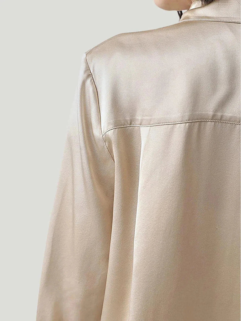 Silk Maison Button Up Silk Blouse - Beige, BIPOC Brand, Blouse, Button-up, Eco-Conscious Brand, l, Long Sleeve, m, s, S/S'22, Shirts, Si - Luxury Women's Fashion at Queen Anna House of Fashion