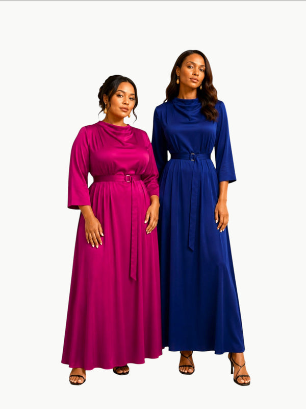 Touché Privé Touché Privé Satin Cowl Neck Dress in Fuchsia Pink - Dress | Queen Anna House of Fashion Women's Luxury Fashion