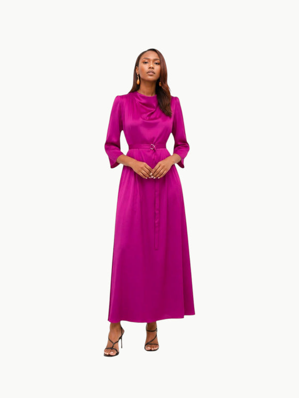 Touché Privé Touché Privé Satin Cowl Neck Dress in Fuchsia Pink - Dress | Queen Anna House of Fashion Women's Luxury Fashion