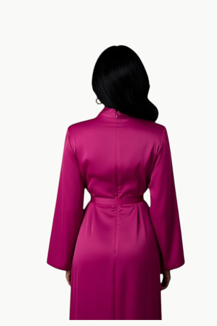 Touché Privé Touché Privé Satin Cowl Neck Dress in Fuchsia Pink - Dress | Queen Anna House of Fashion Women's Luxury Fashion