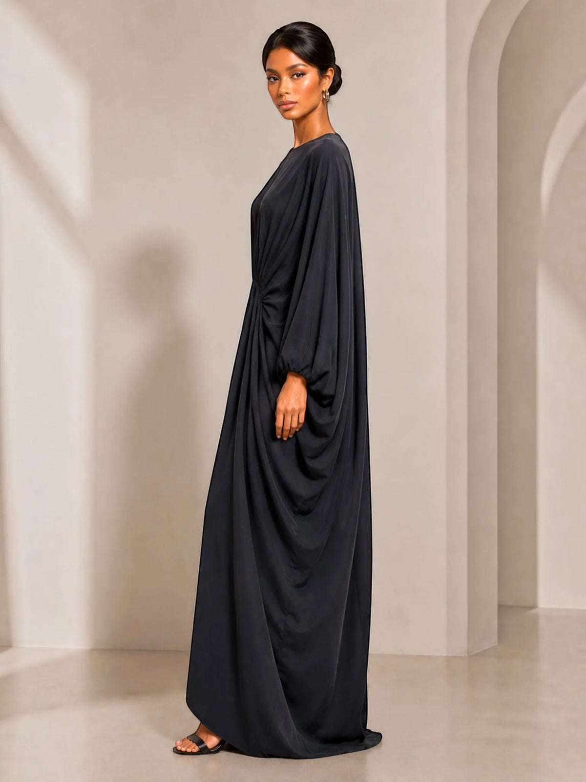 Touché Touché Privé Gathered Japanese Sleeve Dress in Black - Dress | Queen Anna House of Fashion Women's Luxury Fashion