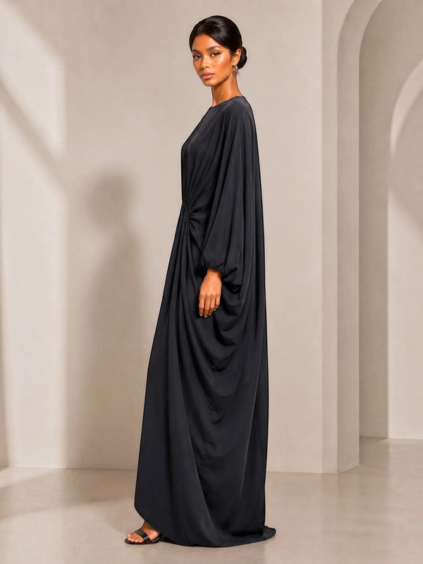 Touché Touché Privé Gathered Japanese Sleeve Dress in Black - Dress | Queen Anna House of Fashion Women's Luxury Fashion