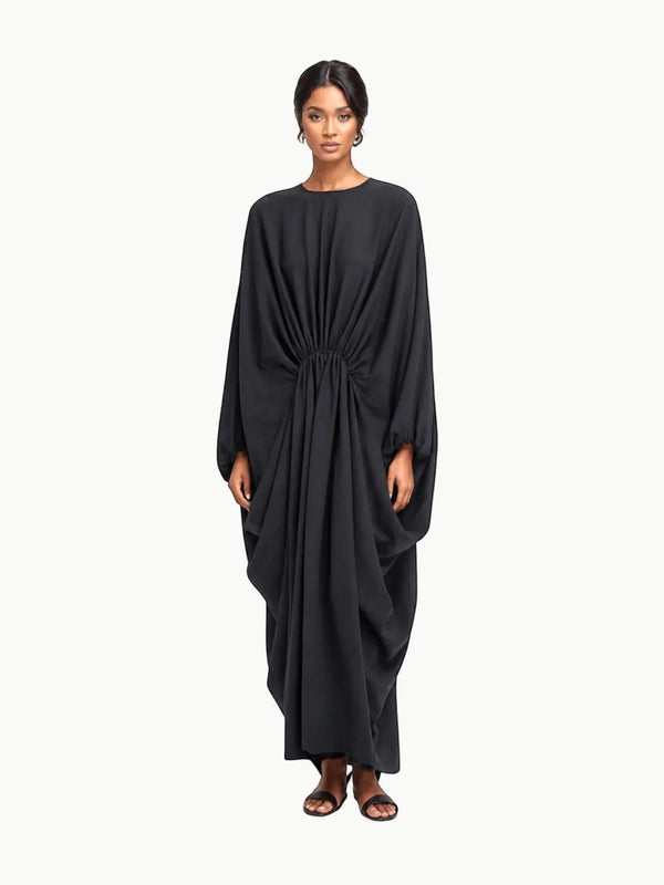 Touché Touché Privé Gathered Japanese Sleeve Dress in Black - Dress | Queen Anna House of Fashion Women's Luxury Fashion