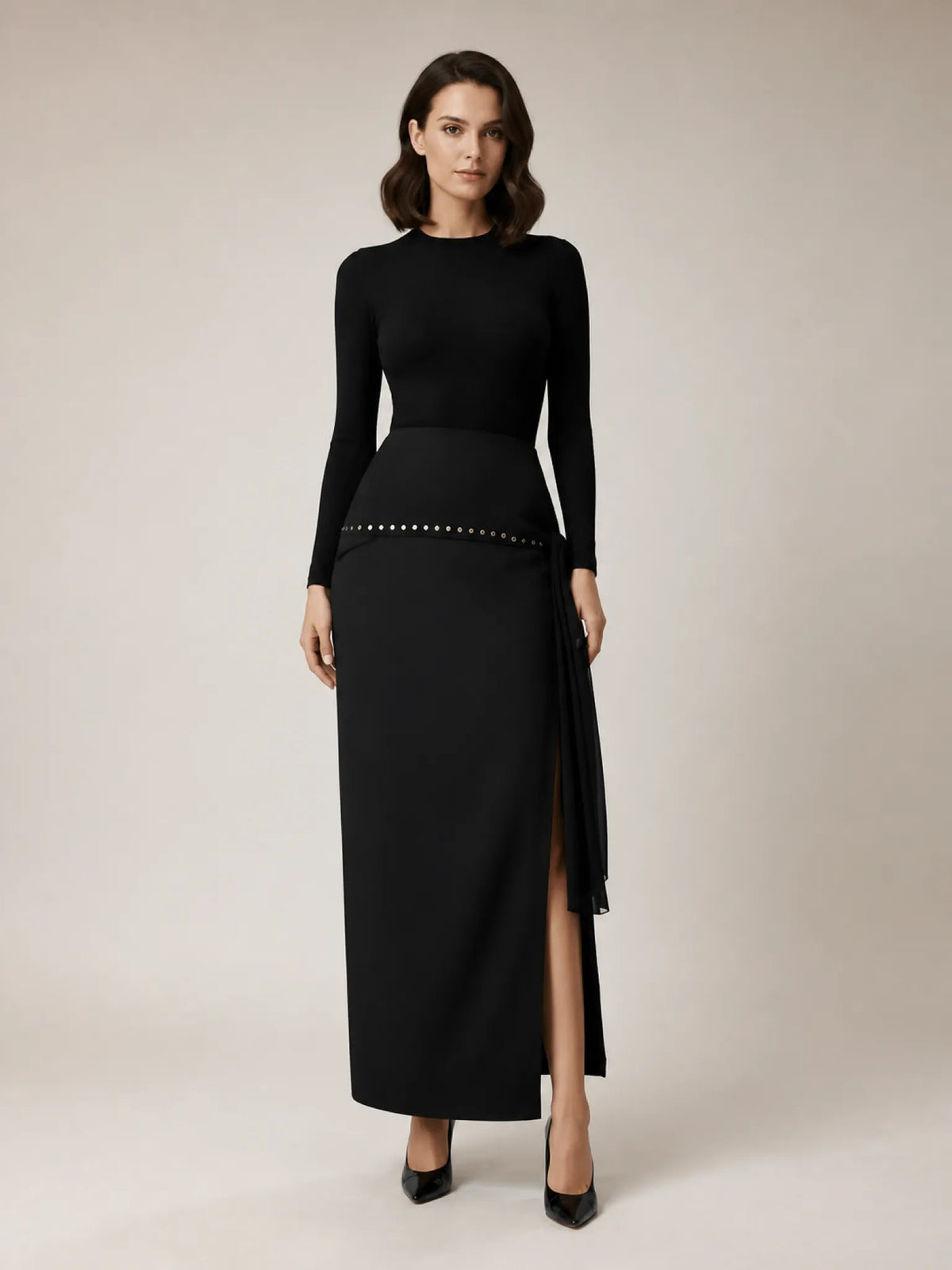 Touché Privé Touché Privé Gold Studded Maxi Skirt in Black - Bottom | Queen Anna House of Fashion Women's Luxury Fashion
