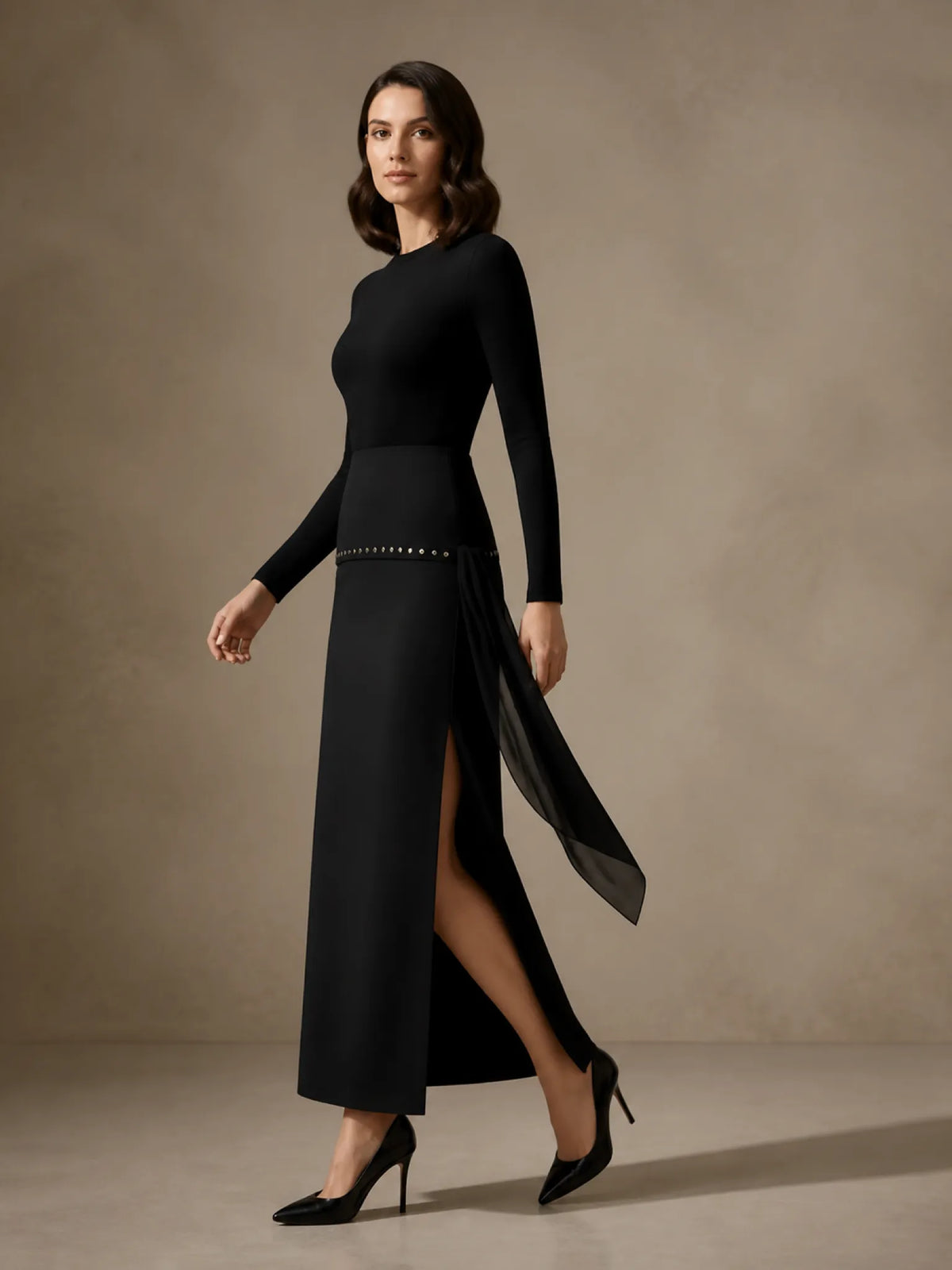 Touché Privé Touché Privé Gold Studded Maxi Skirt in Black - Bottom | Queen Anna House of Fashion Women's Luxury Fashion