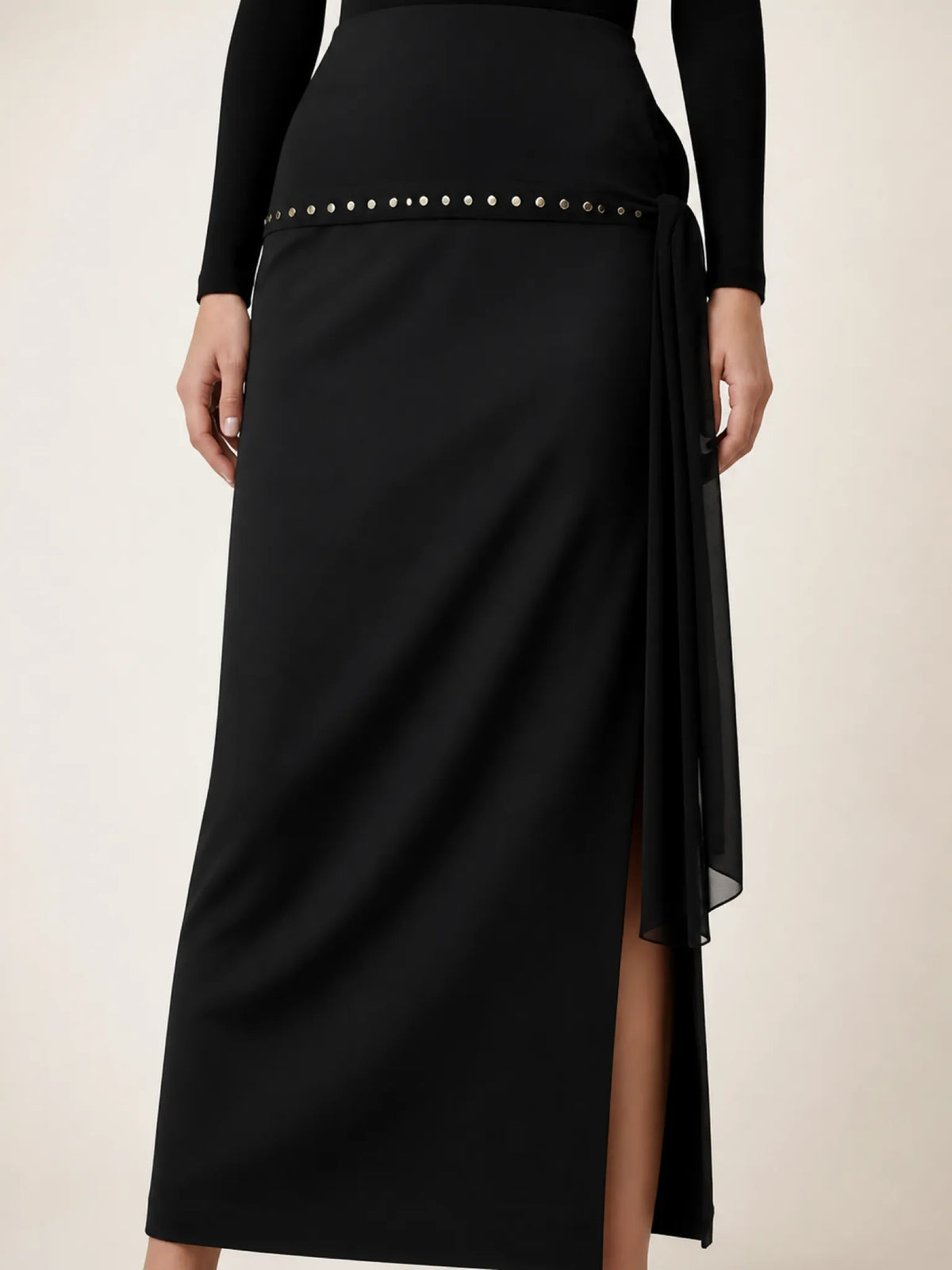 Touché Privé Touché Privé Gold Studded Maxi Skirt in Black - Bottom | Queen Anna House of Fashion Women's Luxury Fashion