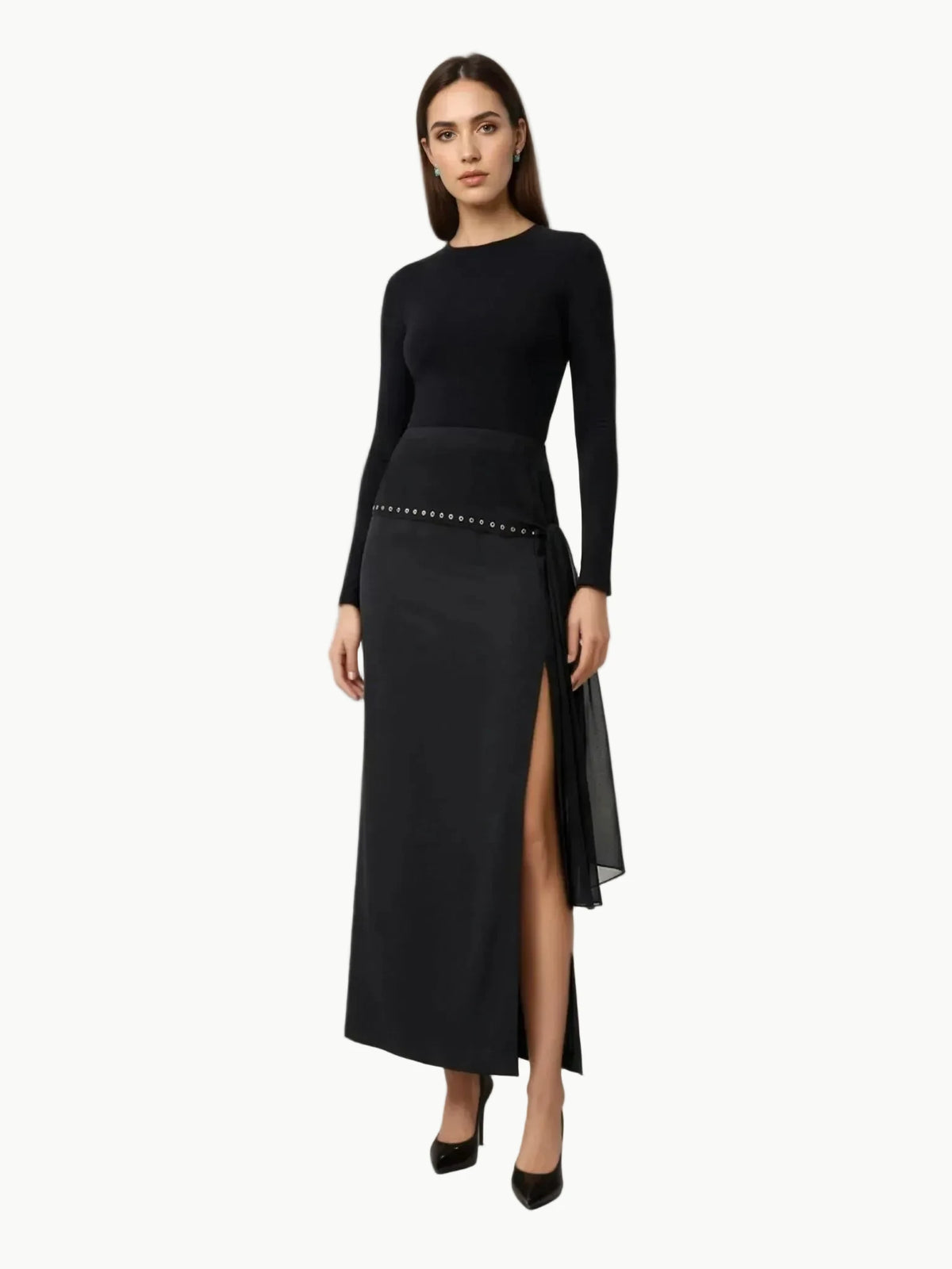 Touché Privé Touché Privé Gold Studded Maxi Skirt in Black - Bottom | Queen Anna House of Fashion Women's Luxury Fashion