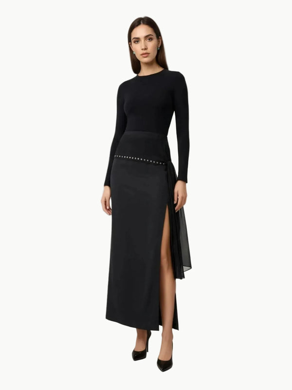 Touché Privé Touché Privé Gold Studded Maxi Skirt in Black - Bottom | Queen Anna House of Fashion Women's Luxury Fashion