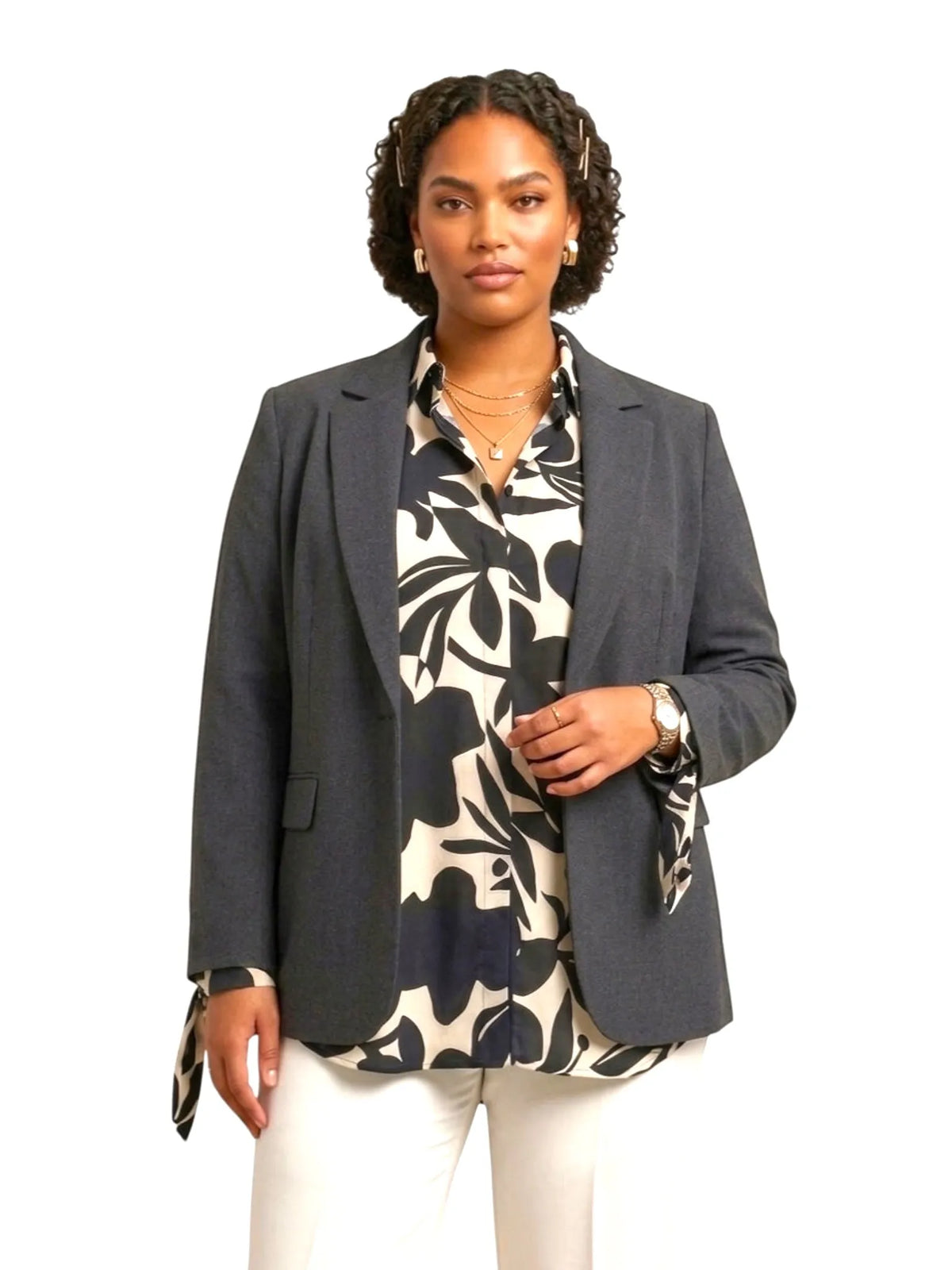 Touché Touché Privé Patterned Cuff Blouse in Patterned - Top | Queen Anna House of Fashion Women's Luxury Fashion