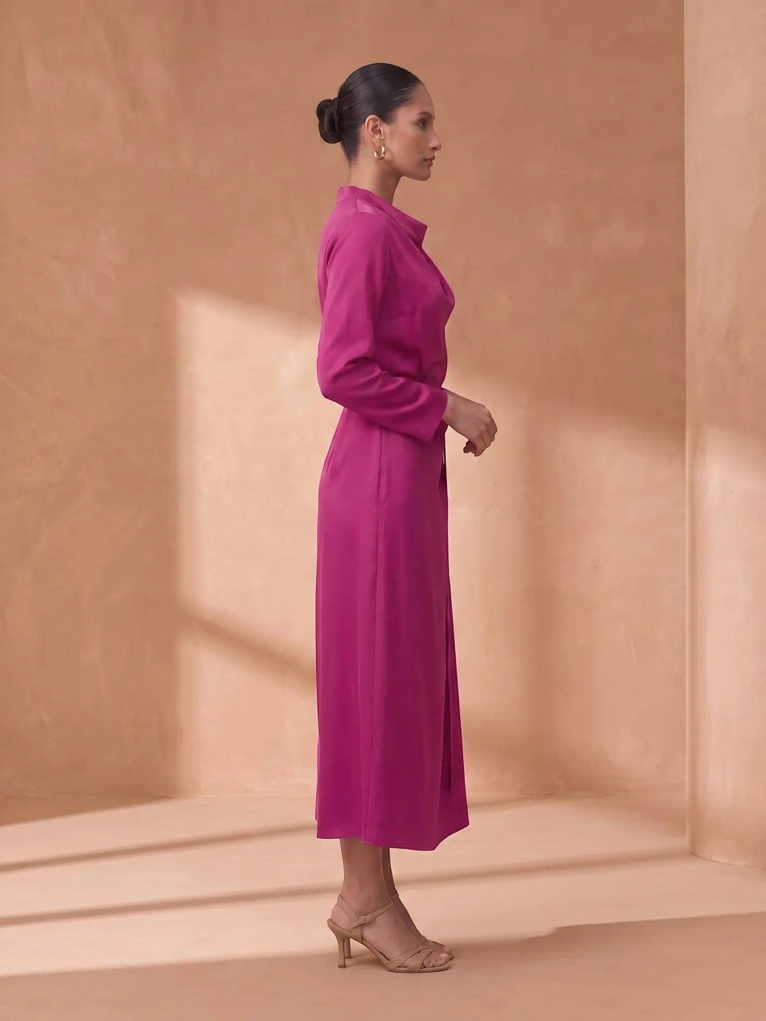 Touché Privé Touché Privé Satin Cowl Neck Dress in Fuchsia Pink - Dress | Queen Anna House of Fashion Women's Luxury Fashion