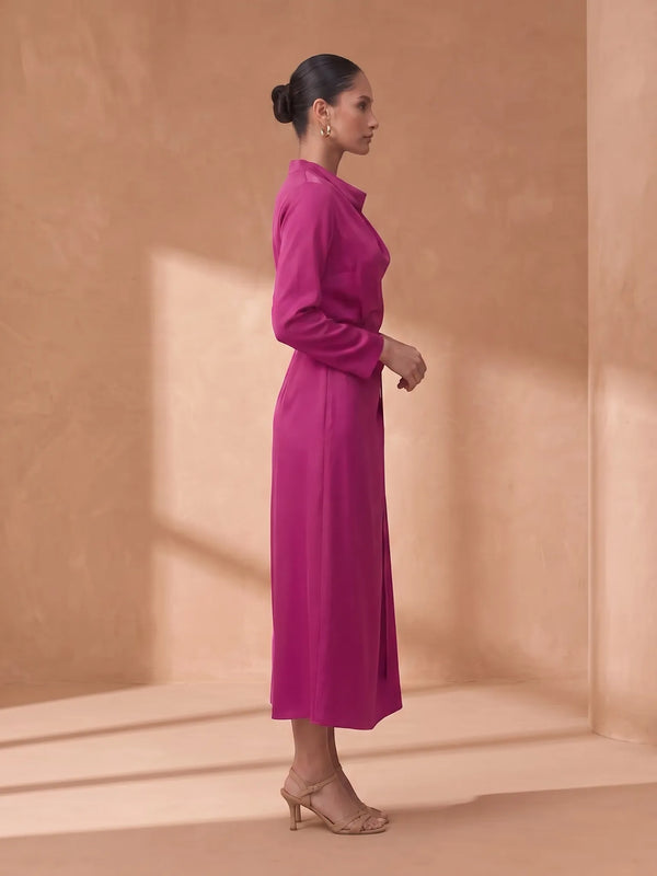 Touché Privé Touché Privé Satin Cowl Neck Dress in Fuchsia Pink - Dress | Queen Anna House of Fashion Women's Luxury Fashion