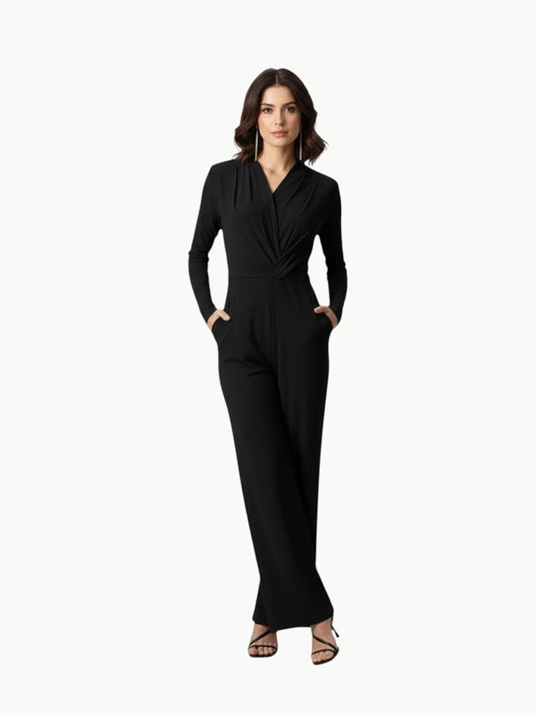 Touché Privé Touché Privé Wrap Front Black Jumpsuit in Black - Bottom | Queen Anna House of Fashion Women's Luxury Fashion