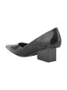 Black embossed leather United Nude Raila Pump with an elongated pointed toe and geometric block heel.