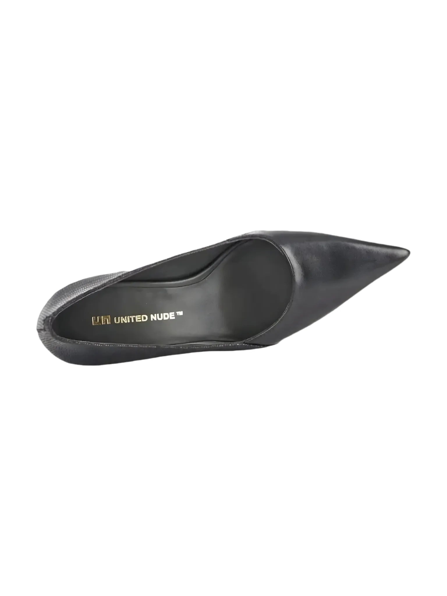 Black Nappa leather United Nude Raila Pump with an elongated pointed toe and geometric block heel.