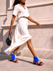 United Nude Sonar Surf Mid sandals in blue neoprene mesh and black nylon webbing, with red accents and a block heel.