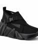 United Nude Space Kick Tek: black Nappa leather sneaker with sculptural 50mm EPR platform outsole and buckle strap.