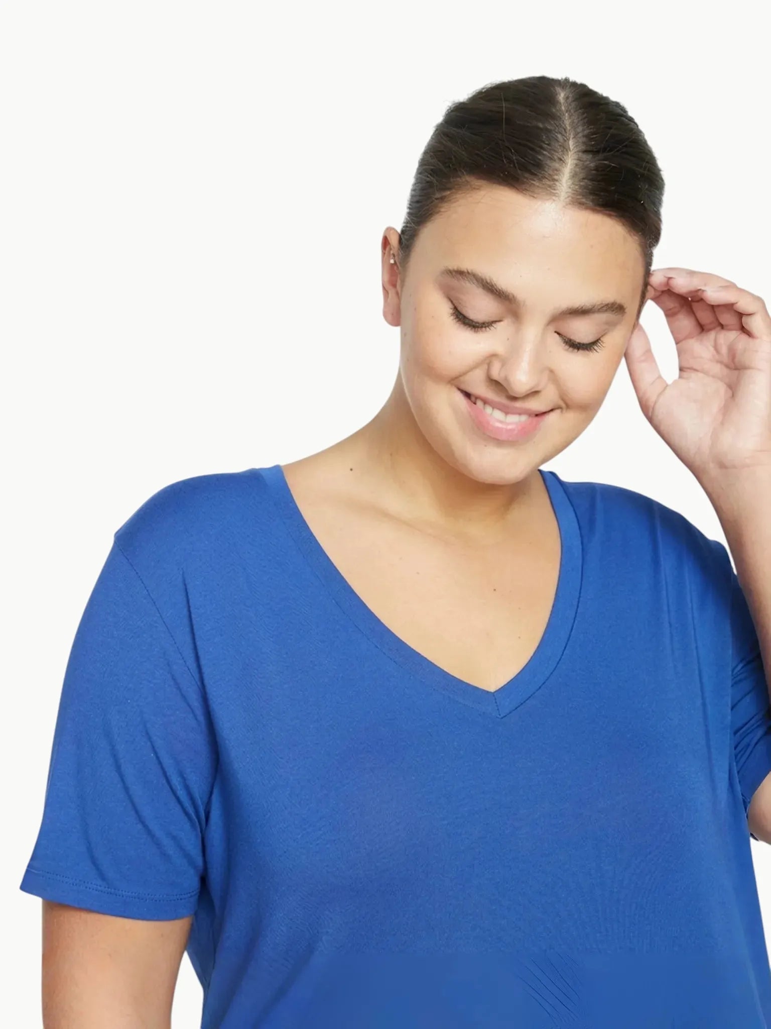 Universal Standard Universal Standard Short Sleeve V Neck Tee in Blue - Top | Queen Anna House of Fashion Women's Luxury Fashion