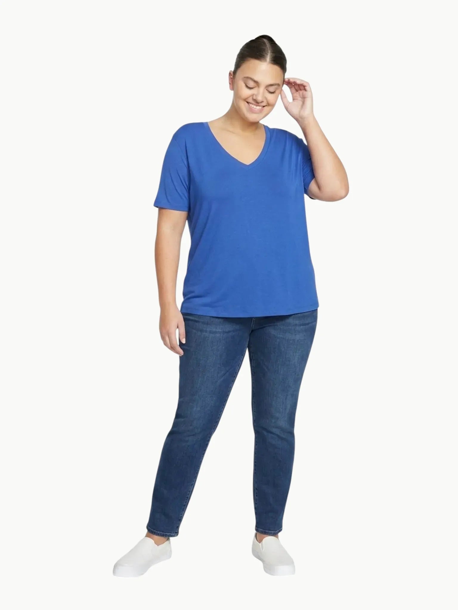 Universal Standard Universal Standard Short Sleeve V Neck Tee in Blue - Top | Queen Anna House of Fashion Women's Luxury Fashion