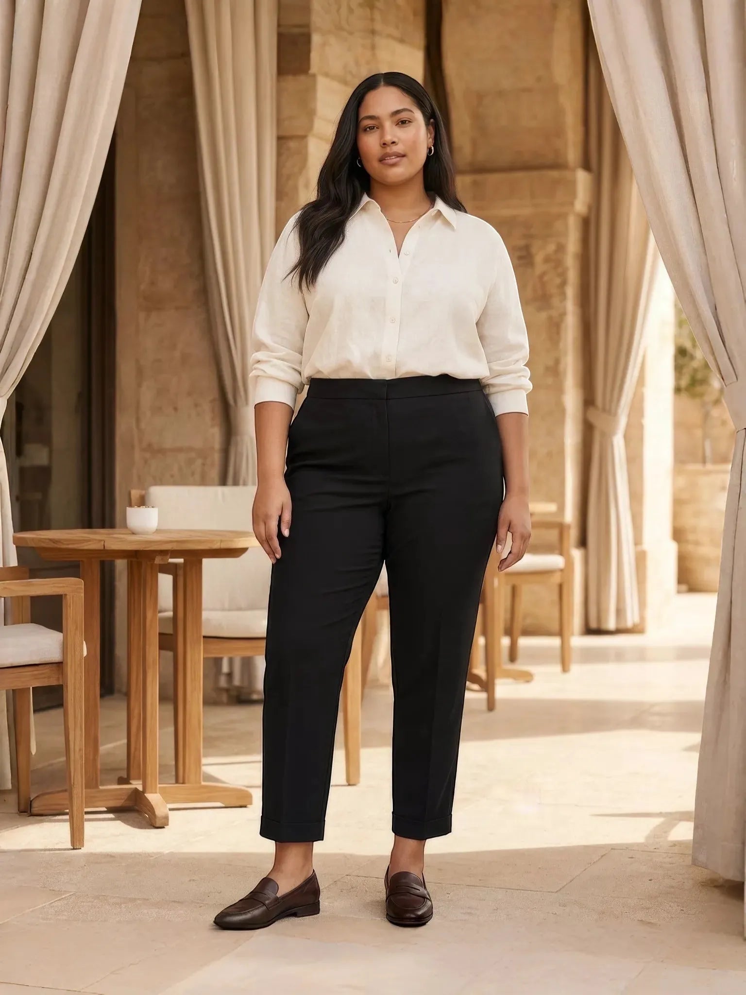 Universal Standard Universal Standard Cotton Stretch Twill Chino Pants in Black - Bottom | Queen Anna House of Fashion Women's Luxury Fashion