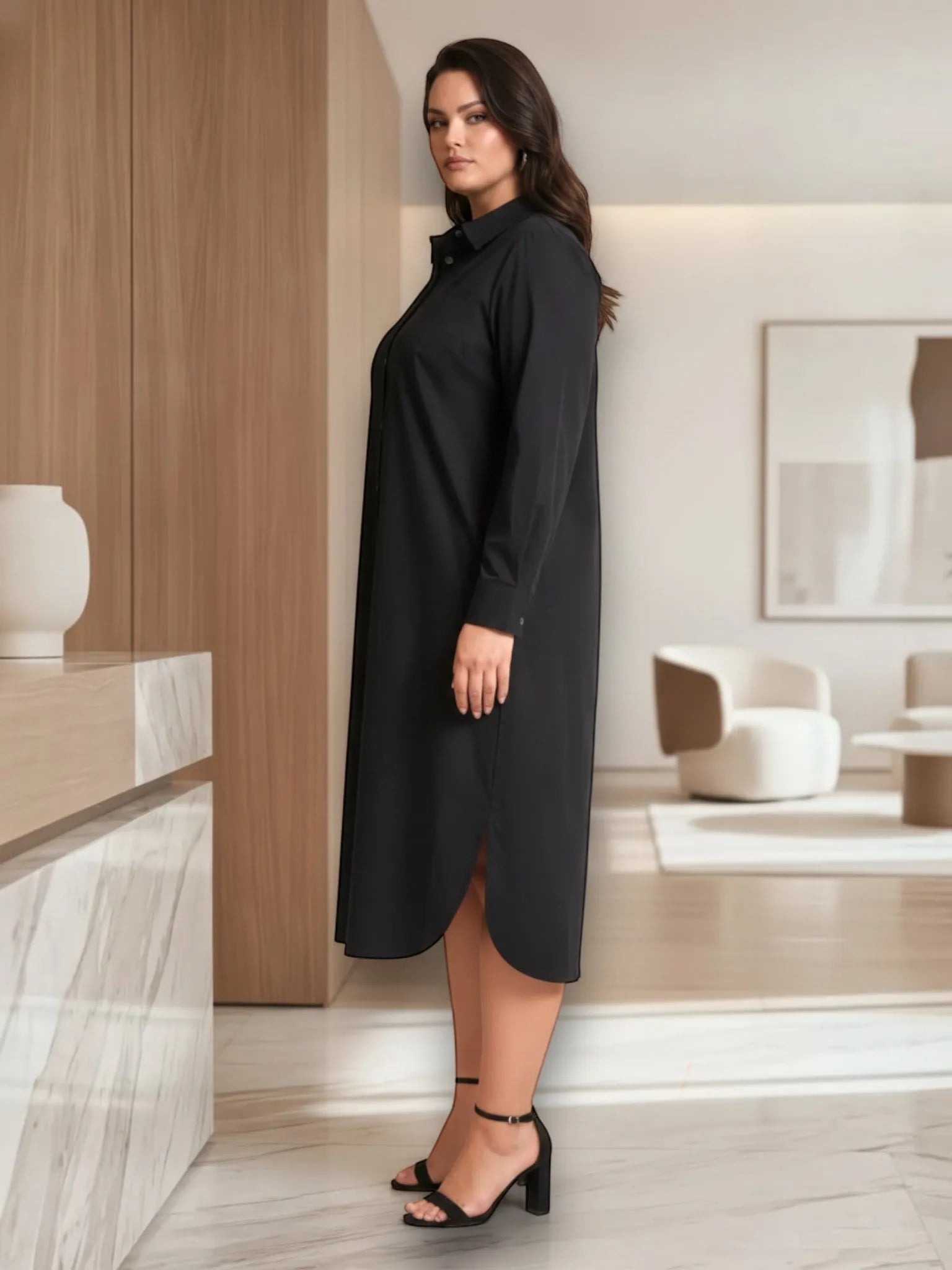 Universal Standard Universal Standard Odeon Stretch Poplin Shirtdress in Black - Dress | Queen Anna House of Fashion Women's Luxury Fashion