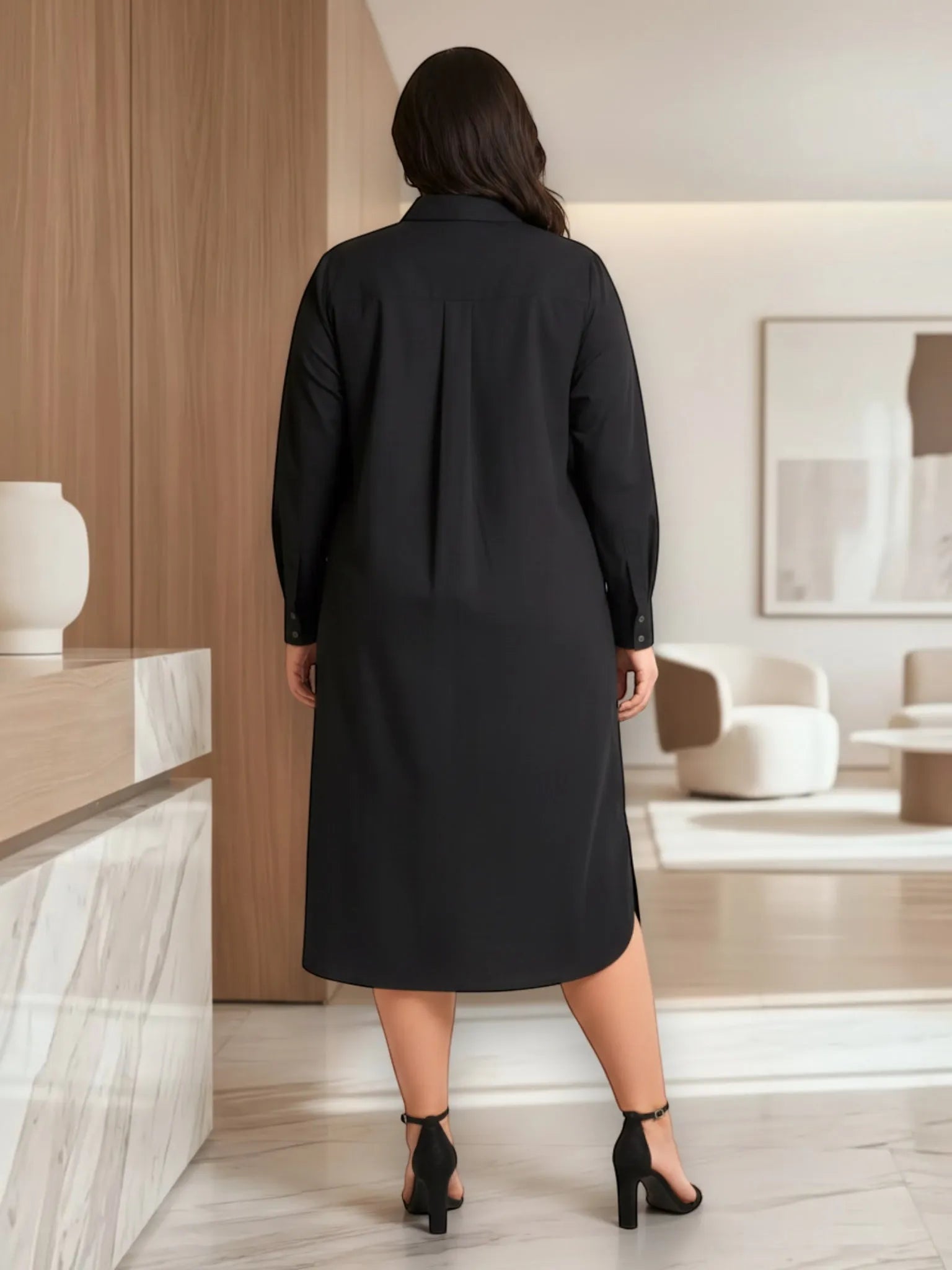 Universal Standard Universal Standard Odeon Stretch Poplin Shirtdress in Black - Dress | Queen Anna House of Fashion Women's Luxury Fashion
