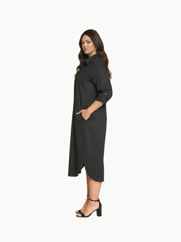 Universal Standard Universal Standard Odeon Stretch Poplin Shirtdress in Black - Dress | Queen Anna House of Fashion Women's Luxury Fashion