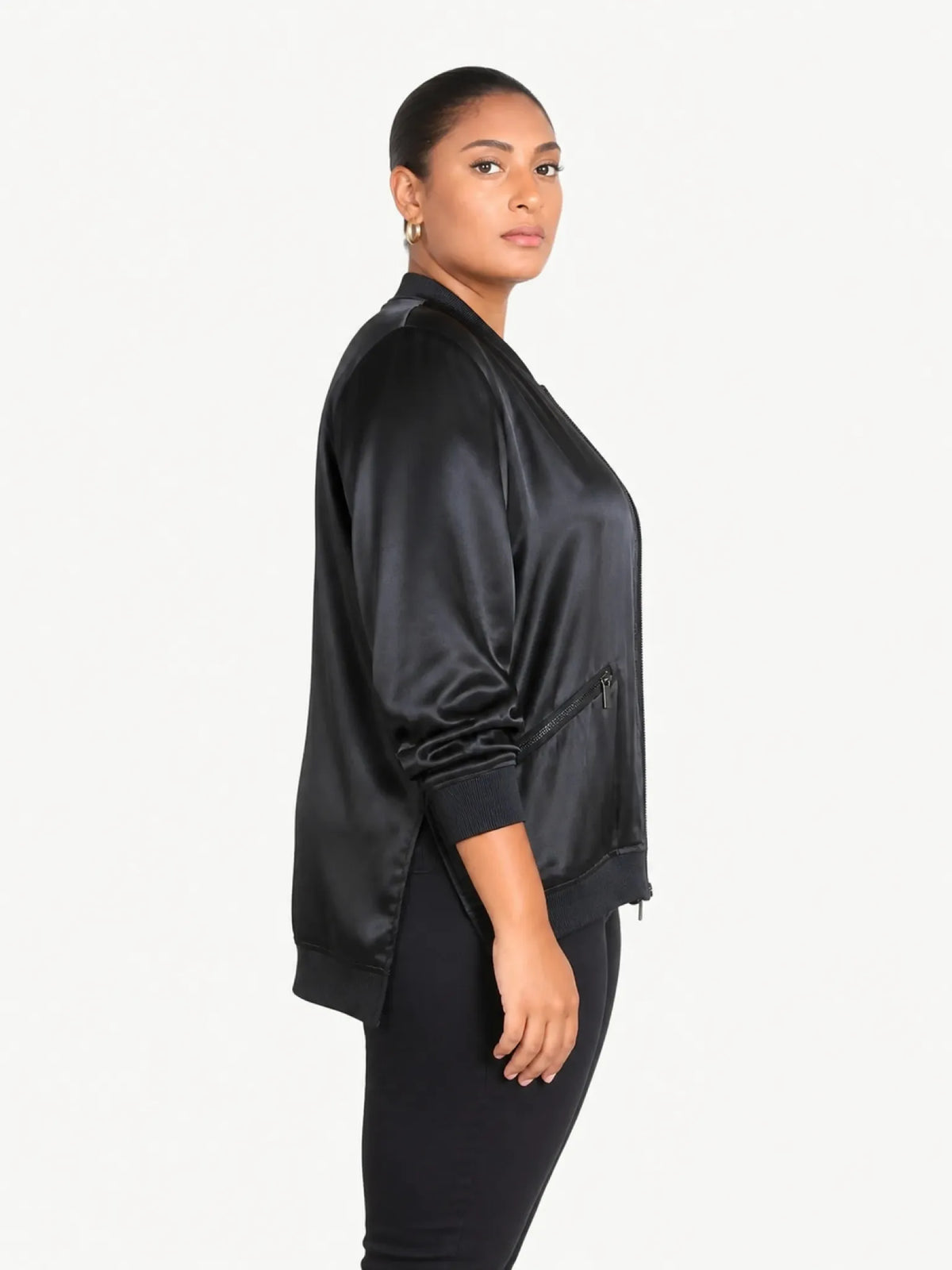 Universal Standard Universal Standard Satin Bomber Jacket in 10-12 (XS) - Outerwear | Queen Anna House of Fashion Women's Luxury Fashion