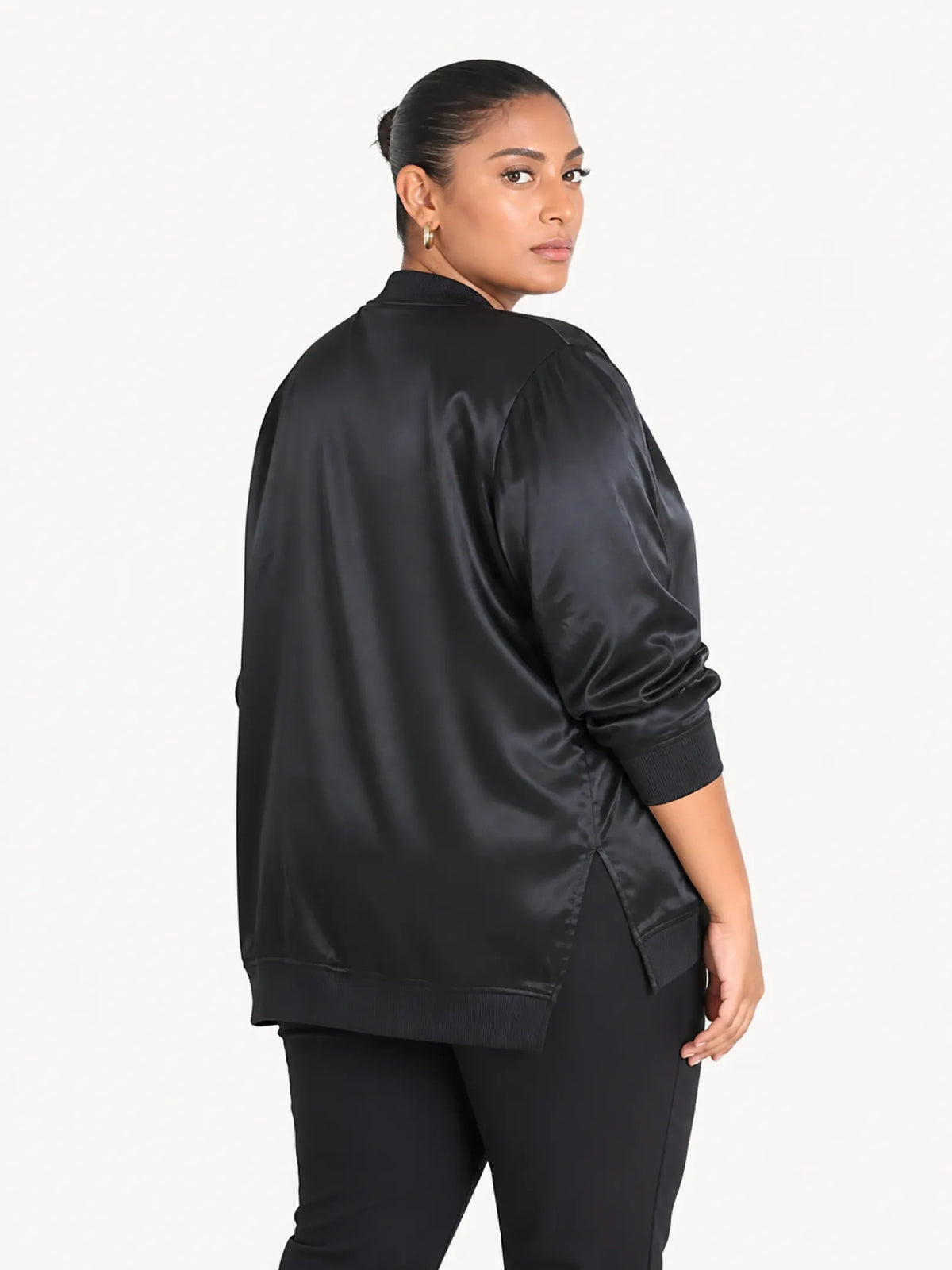 Universal Standard Universal Standard Satin Bomber Jacket in 10-12 (XS) - Outerwear | Queen Anna House of Fashion Women's Luxury Fashion
