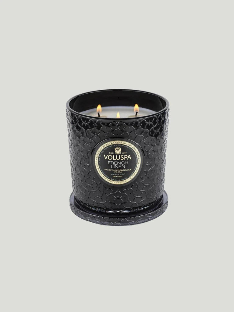 Voluspa French Linen Luxe Candle - Candles, F/W'21, Lip Gloss, Small Goods, US Based Brand, US Owned Brand, Women Owned Brand - Luxury Women's Fashion at Queen Anna House of Fashion