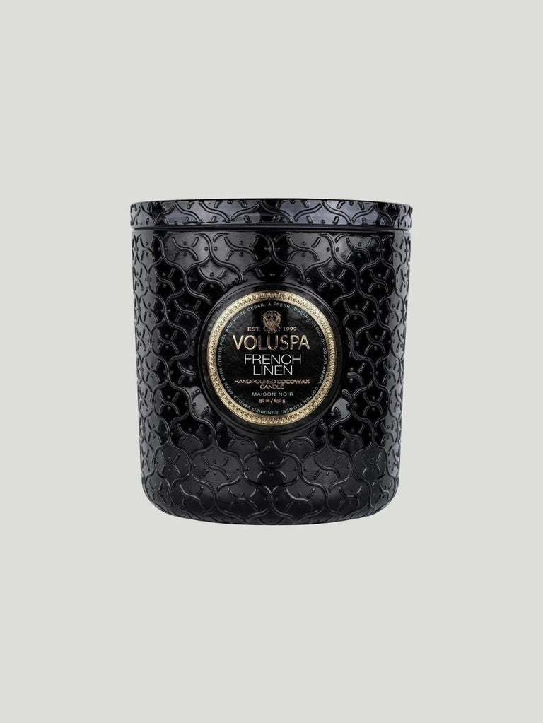 Voluspa French Linen Luxe Candle - Candles, F/W'21, Lip Gloss, Small Goods, US Based Brand, US Owned Brand, Women Owned Brand - Luxury Women's Fashion at Queen Anna House of Fashion