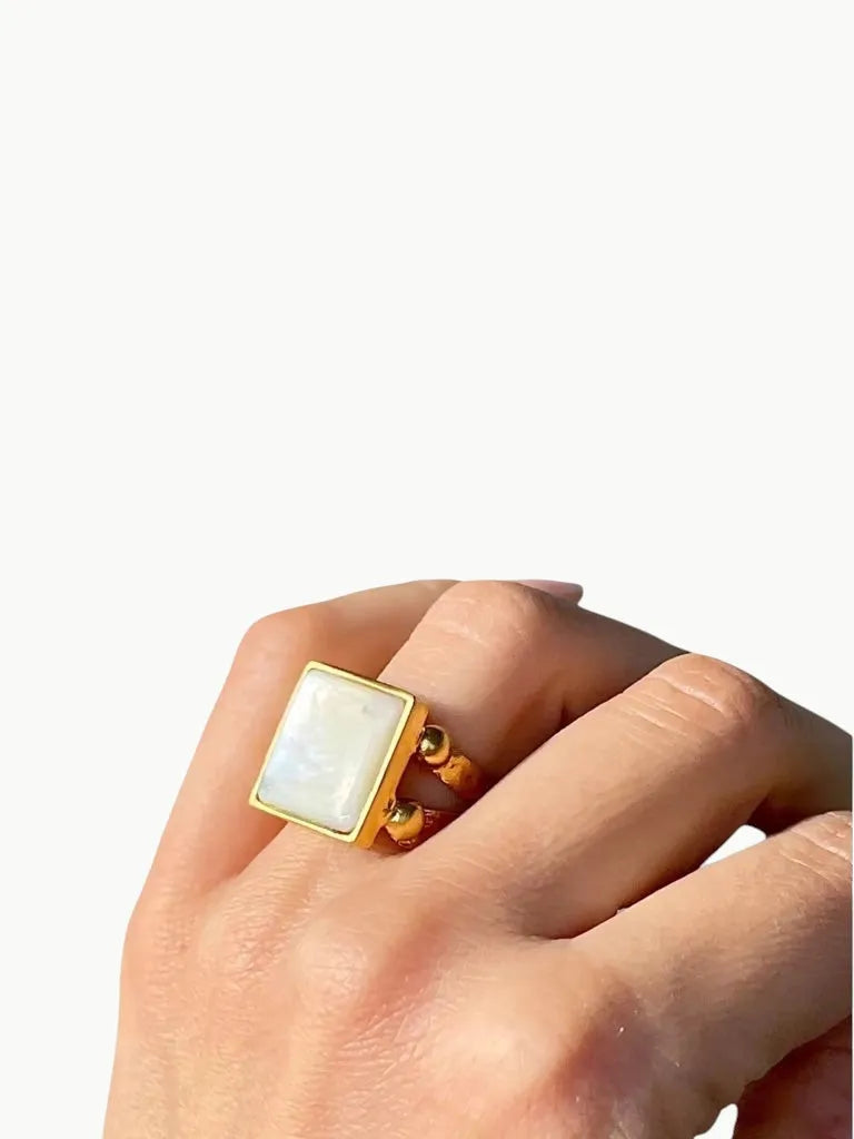 WILYMI Jewelry WILYMI Jewelry Mother of Pearl Square Ring in Adjustable - Jewelry | Queen Anna House of Fashion Women's Luxury Fashion