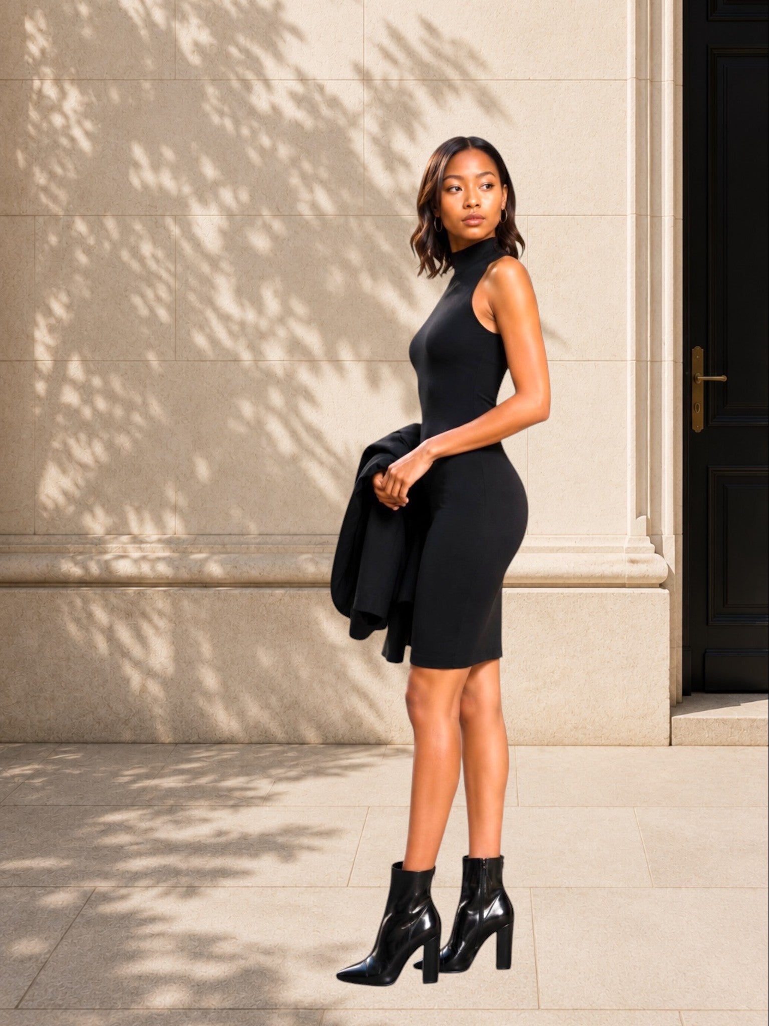 Yummie Yummie Mock Neck Smoothing Dress in Black - Dress | Queen Anna House of Fashion Women's Luxury Fashion