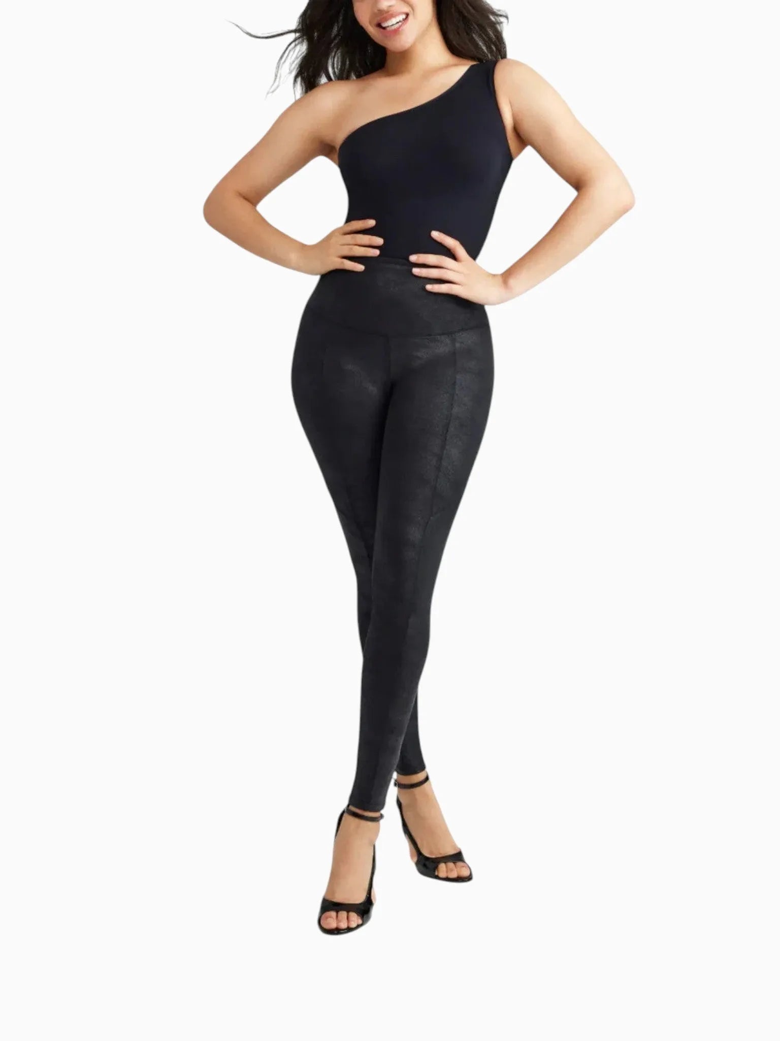 Yummie Yummie Stretch and Shine Faux Leather Shaping Legging in Black - Bottom | Queen Anna House of Fashion Women's Luxury Fashion