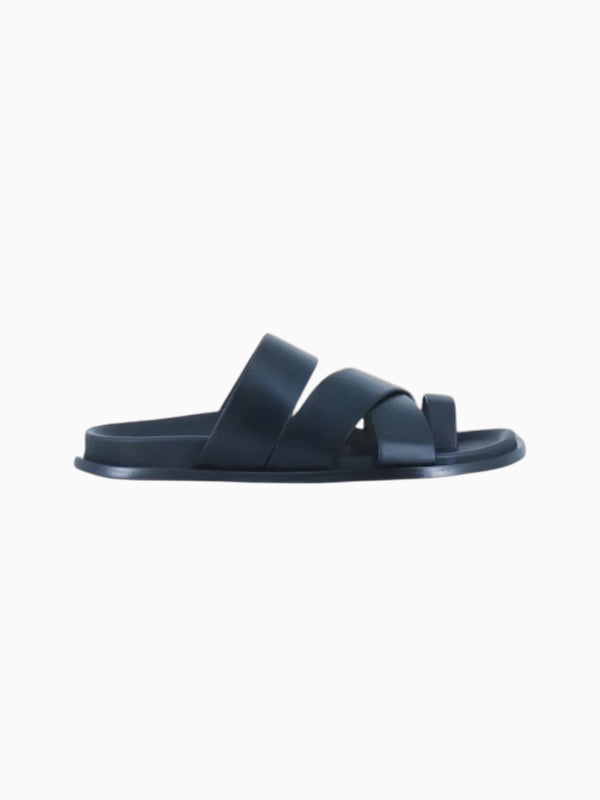 Alohas Harllow Black Leather Sandals right-facing view | Queen Anna House of Fashion