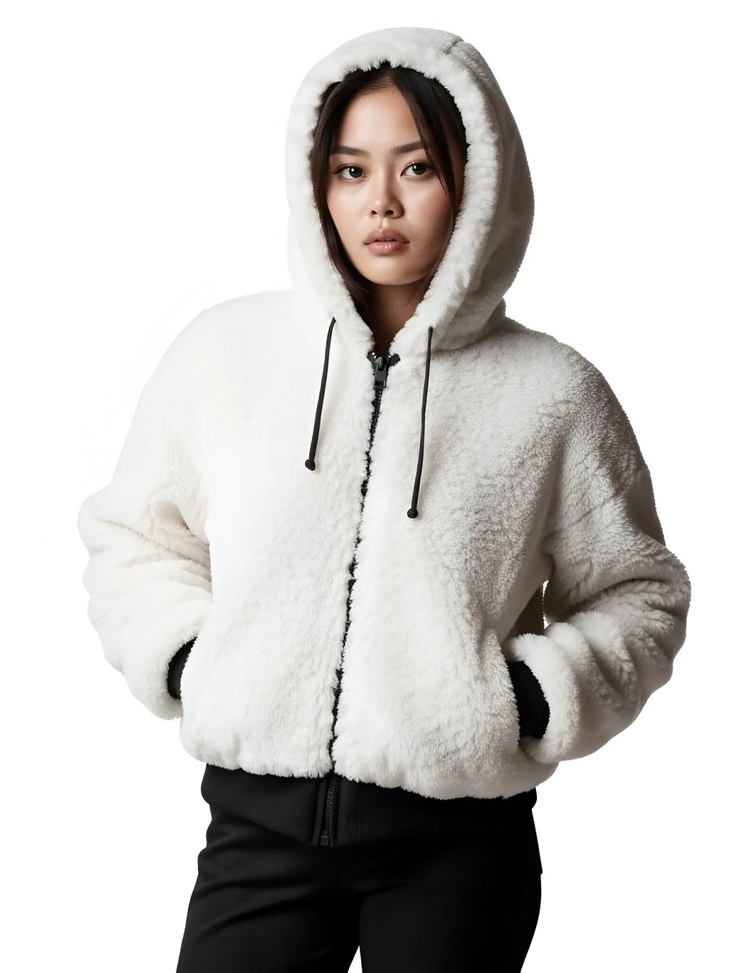 Blanc Noir Blanc Noir Luxe Faux Shearling Reversible Hoodie in S - Outerwear | Queen Anna House of Fashion Women's Luxury Fashion